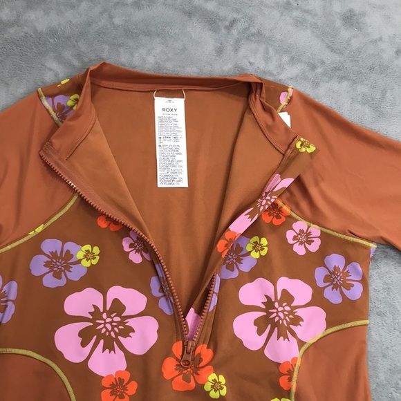 Roxy x Kate Bosworth Surf.Kind.Kate. One Piece 3/4 Swimsuit Floral Brown XL New - Picture 6 of 8